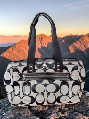 Coach daisy Black and Cream Signature Satchel